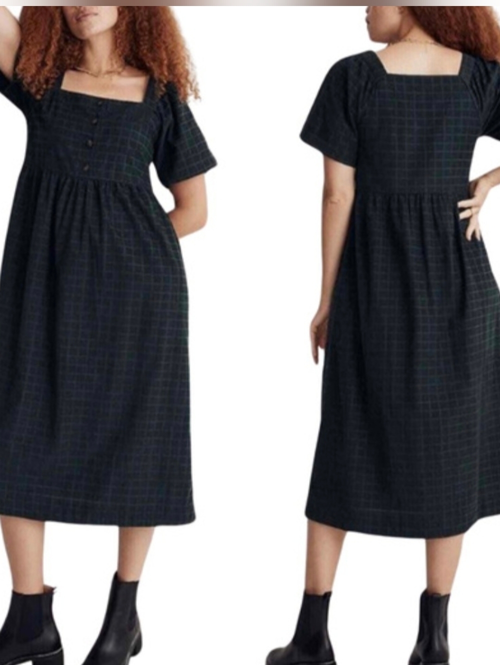 Madewell Dress Teal Windowpane Plaid Corduroy Midi Size XL